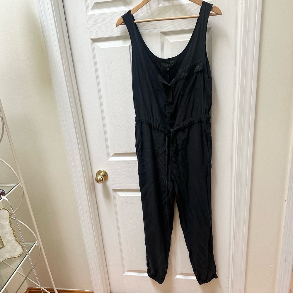 RAG & BONE silk charcoal grey black belted jumpsuit straight leg tank 4